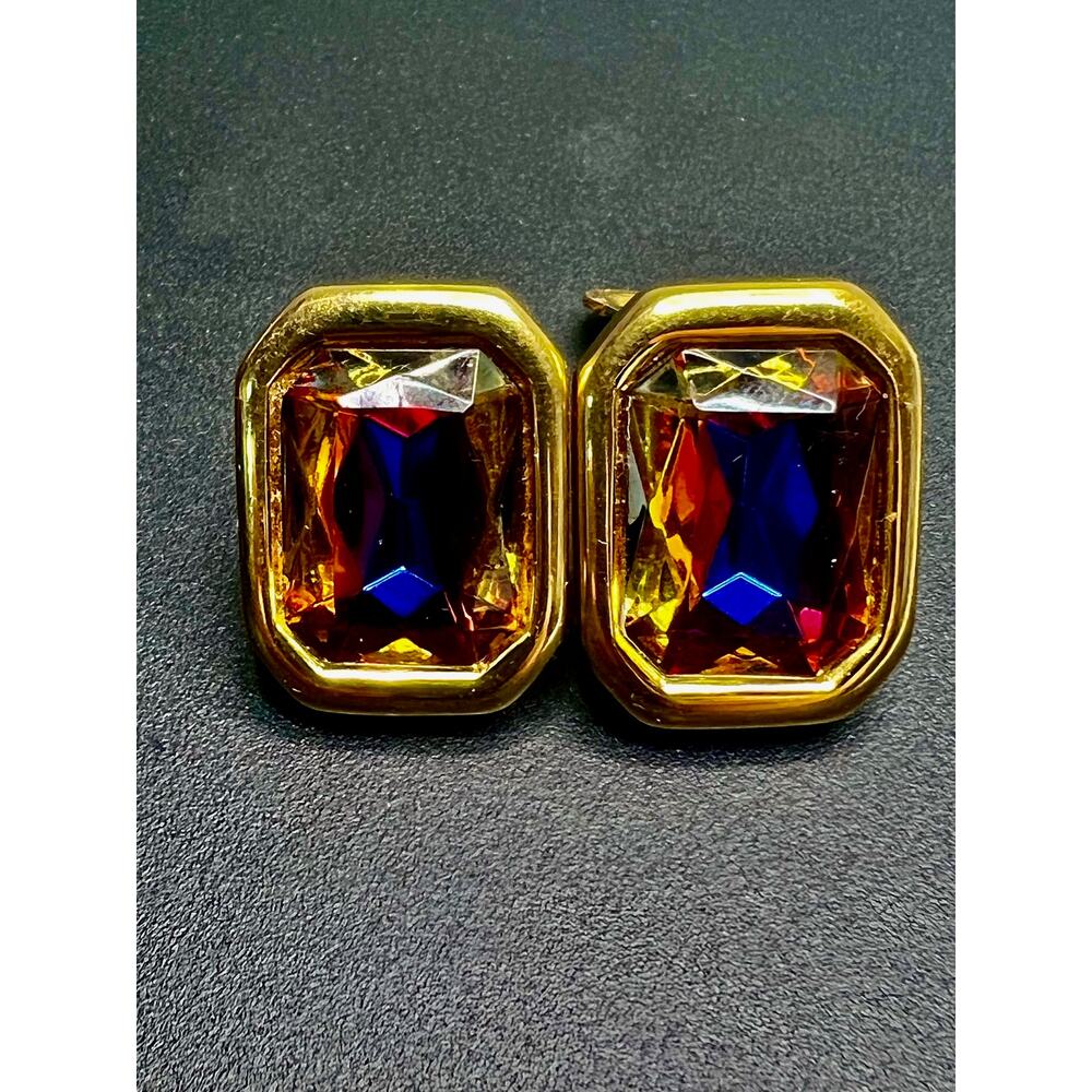 KJL - Goldtone Mystic Rainbow Faux Topaz Clip Earrings